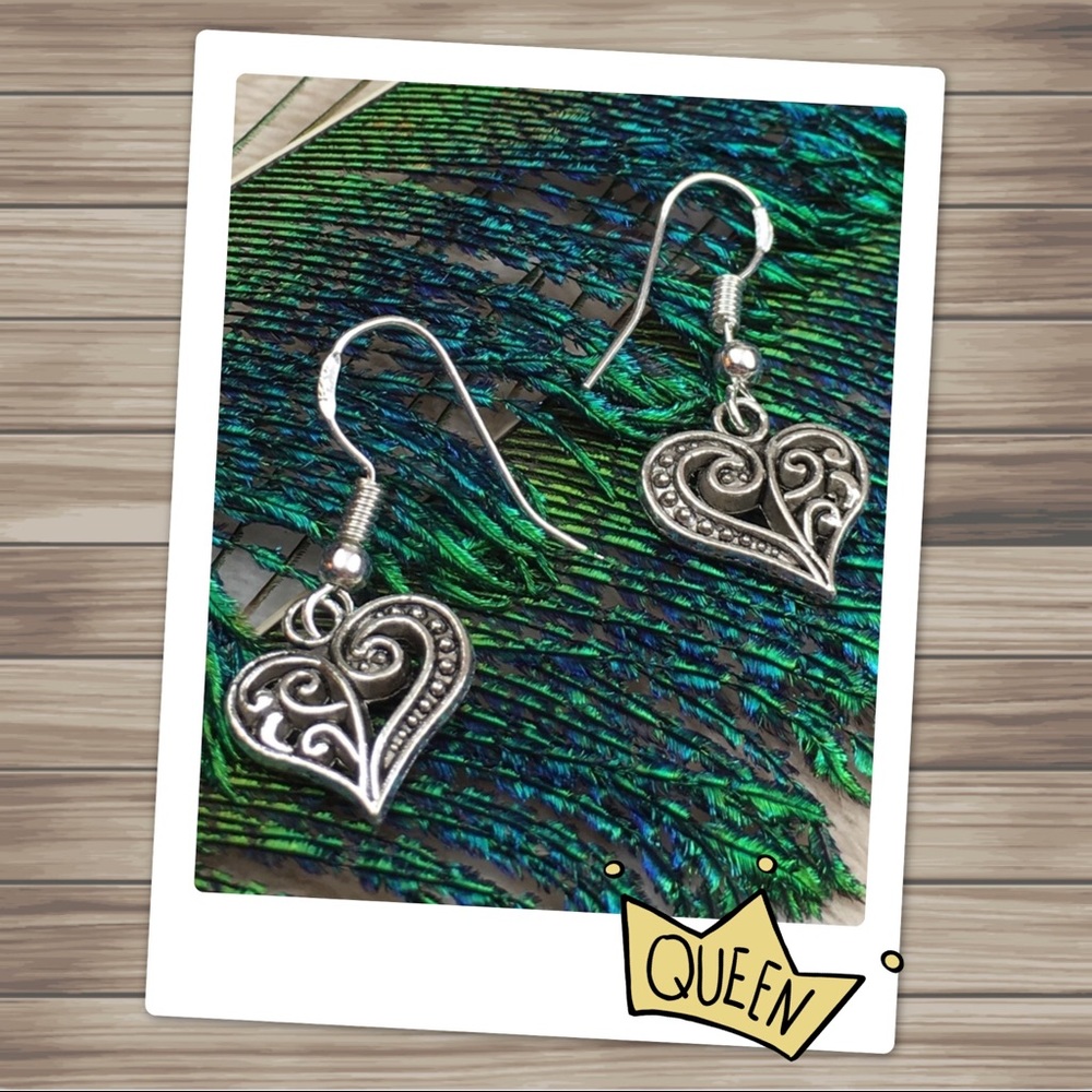 Sterling Silver Tibetan Heart Earrings - Picture 2 of 7